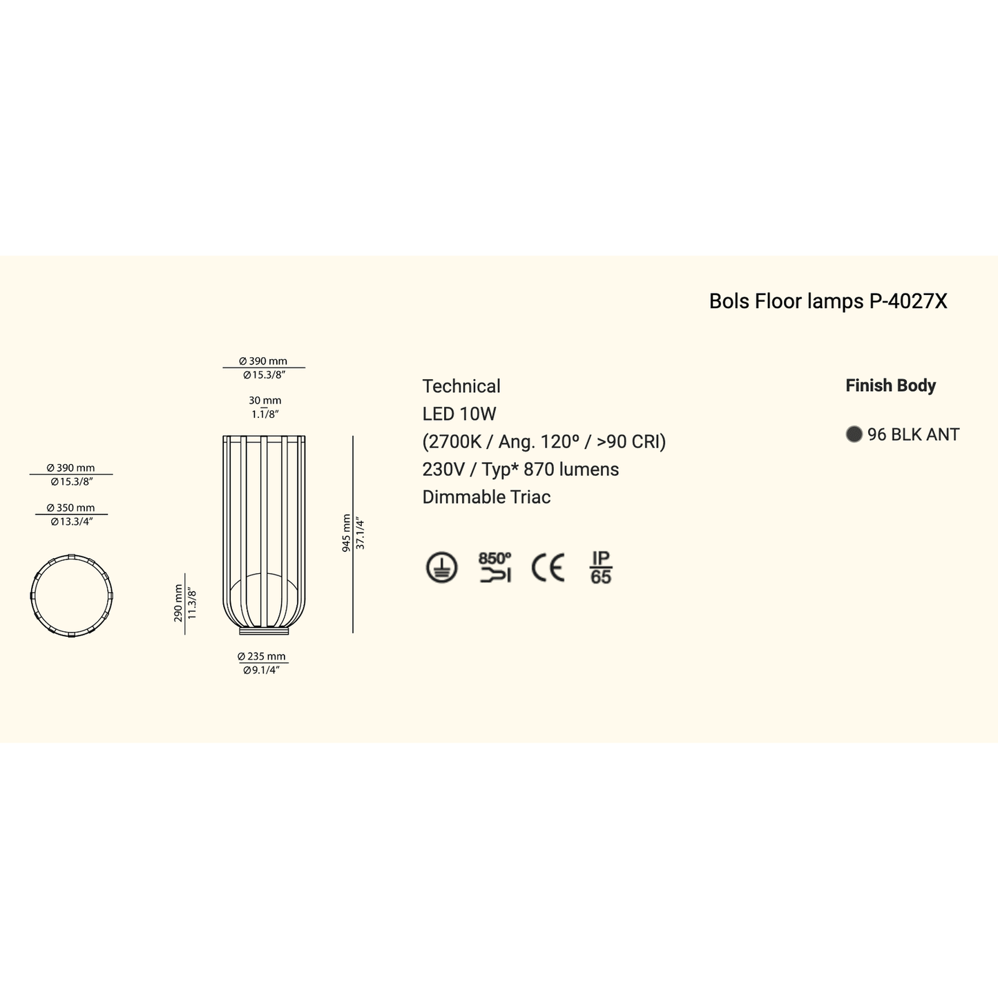   - Estiluz - Stehleuchte Bols P-4027X inkl. Tablett                              