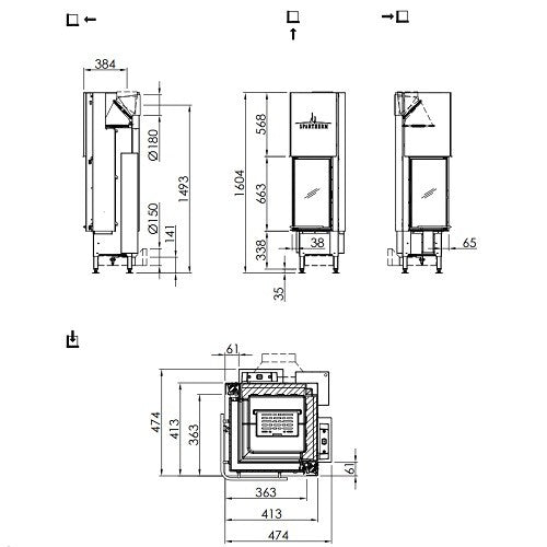 Spartherm - Kamineinsatz Arte 2LRh-66 6-seitiger Blendrahmen