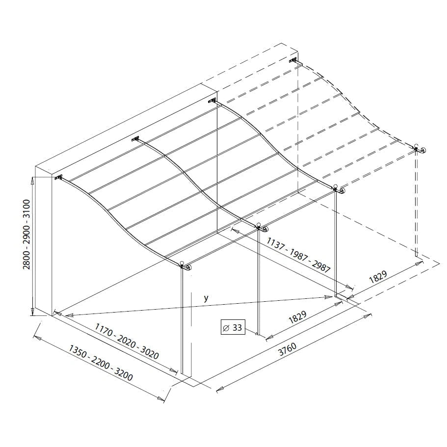 Unopiu - Anbau Pergola Solaire gebogen in 2 Größen